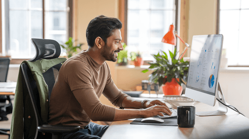 Man reviewing income summary and tax dashboard on his phone in a home setting.