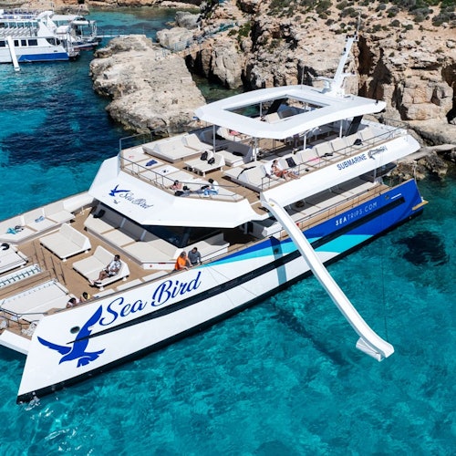 Sea Bird catamaran with it's slide down.