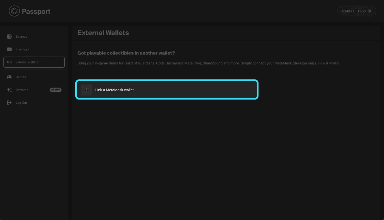 Screen grab showing "Link a MetaMask wallet"