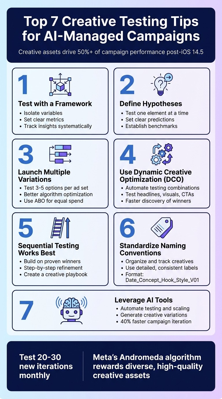 7 Creative Testing Tips for AI-Managed Meta Ad Campaigns