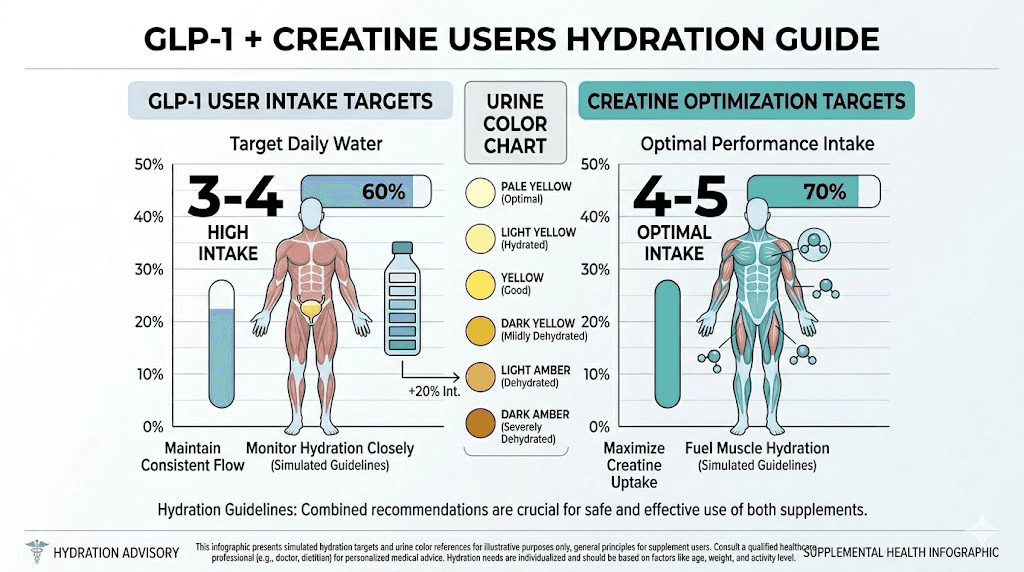 Daily hydration requirements for creatine and GLP-1 medication users