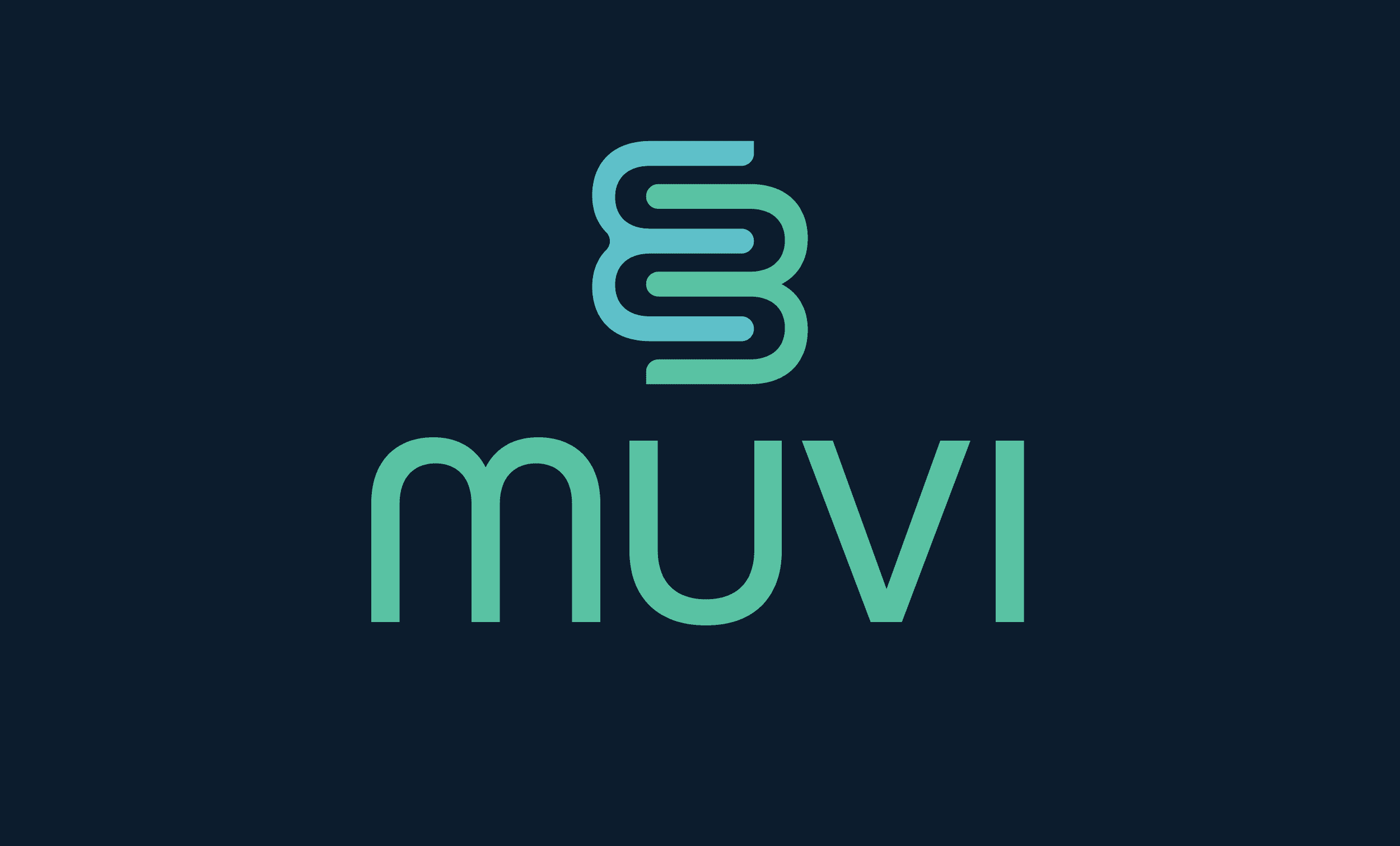 A "MUVI" wordmark and logo on a dark bachground