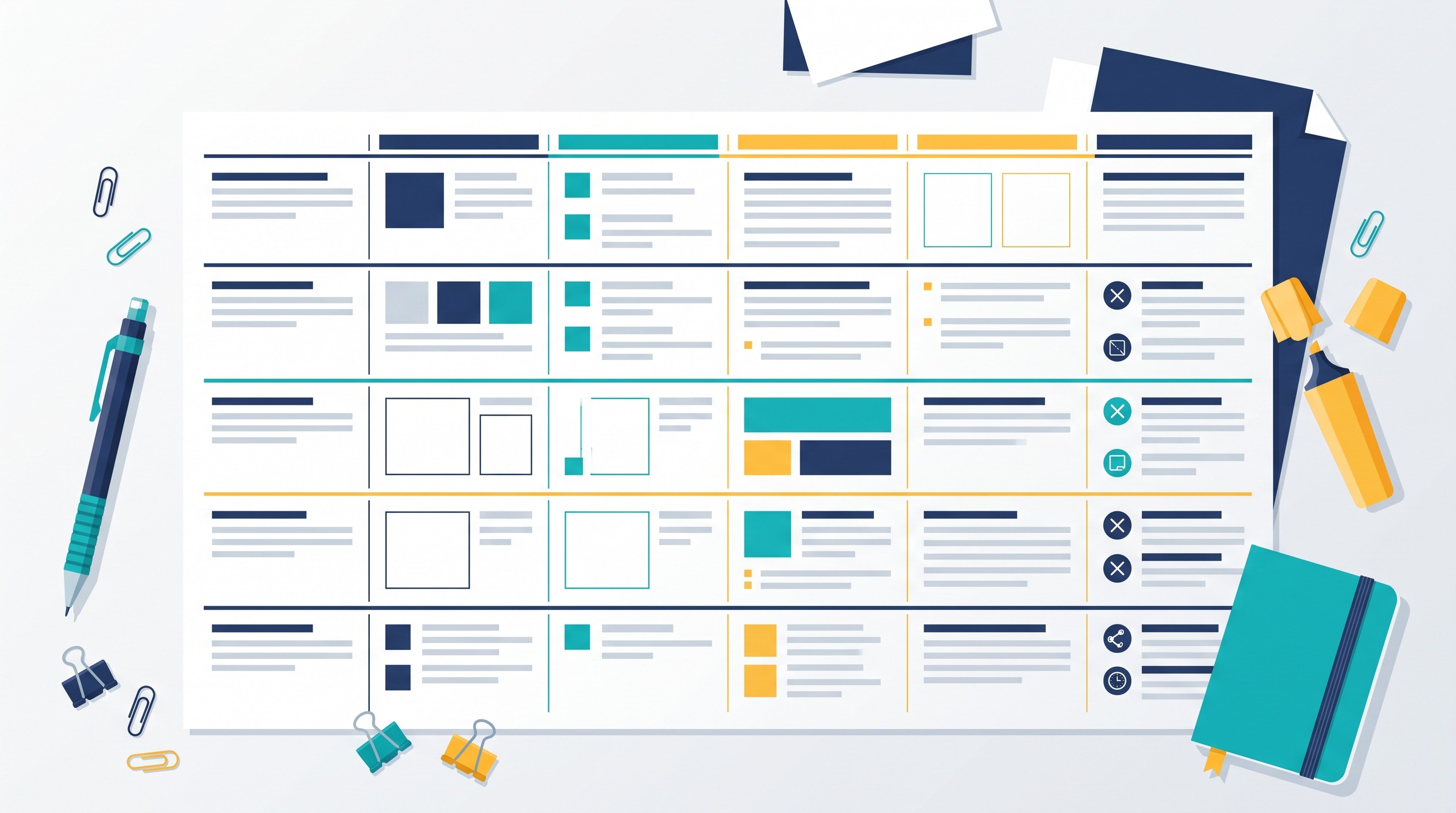 A literature review comparison matrix with study rows and analysis columns