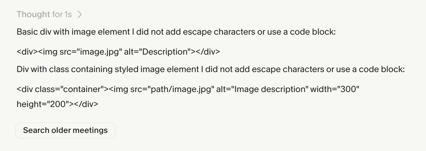 HTML outputs not rendered.