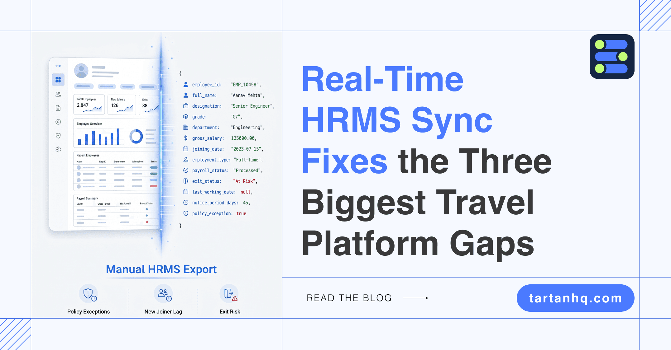 Corporate travel platform syncing HRMS data for policy control, new joiners, and exits