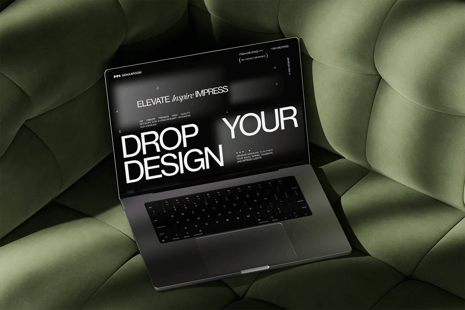 laptop mockup on green sofa