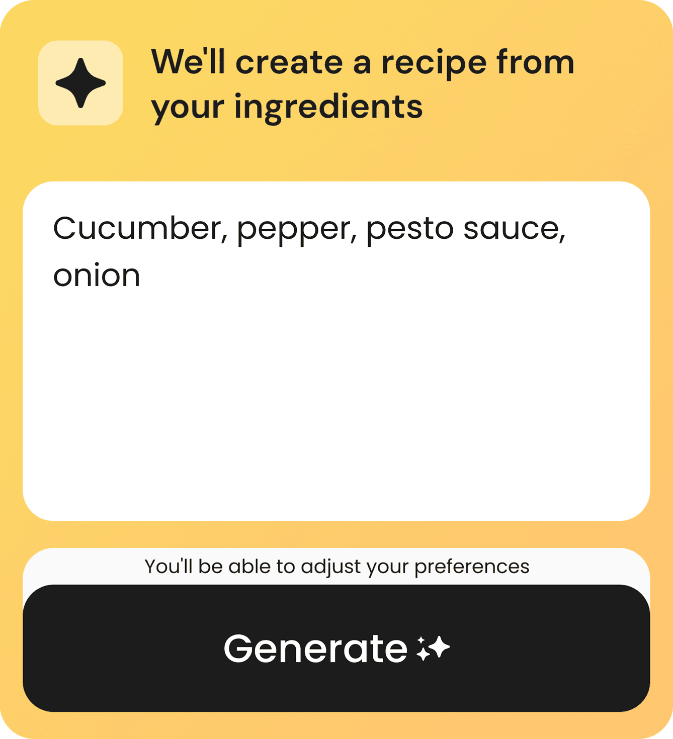 generate recipe with ingredients you have at home