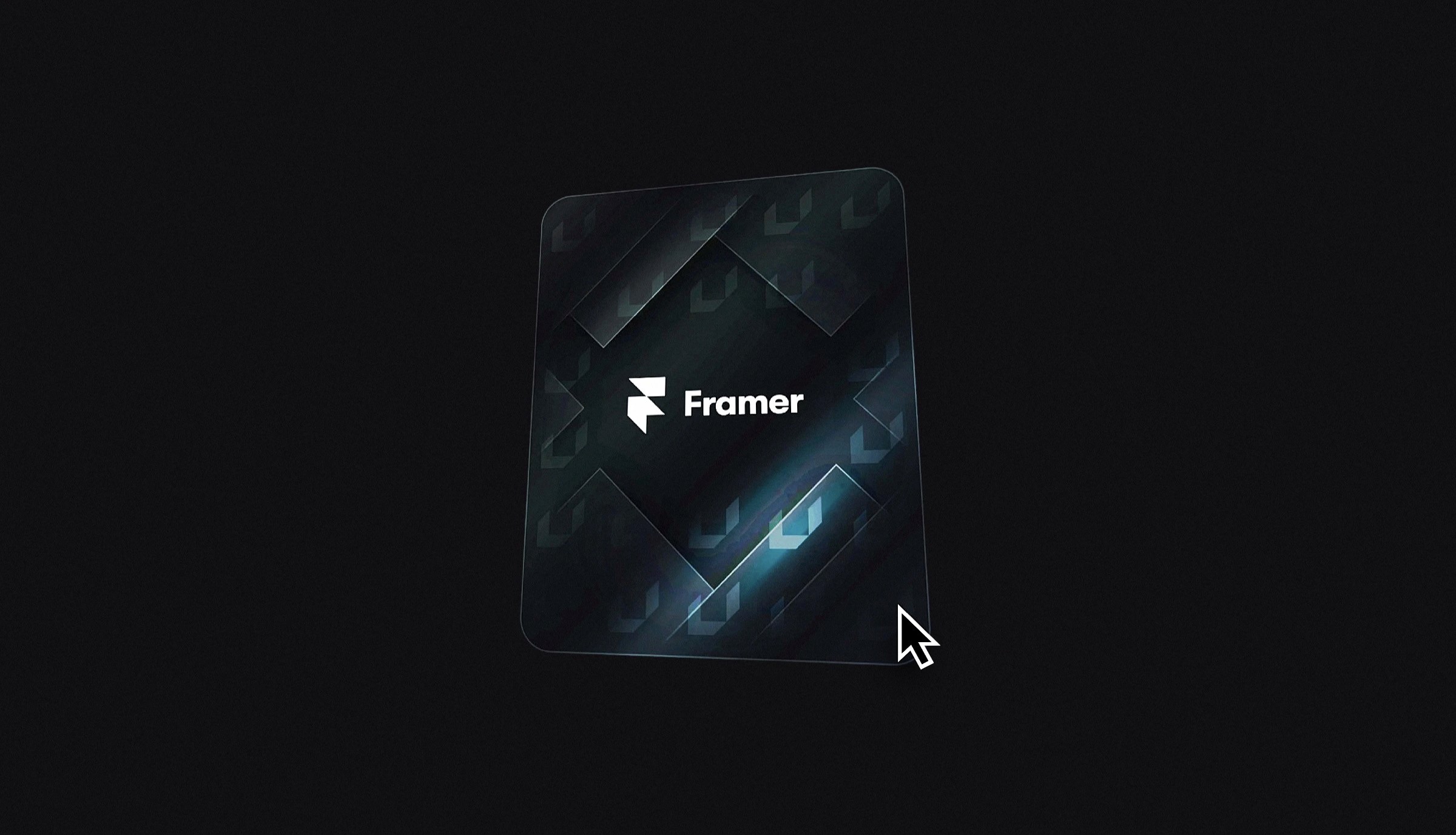 Framer brand card with geometric patterns and turquoise glow