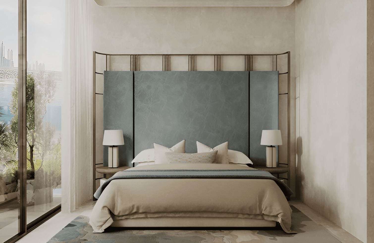 Helvetia Marine bedroom showcasing a stylish bed, marine-themed accents, and warm lighting for a tranquil retreat.