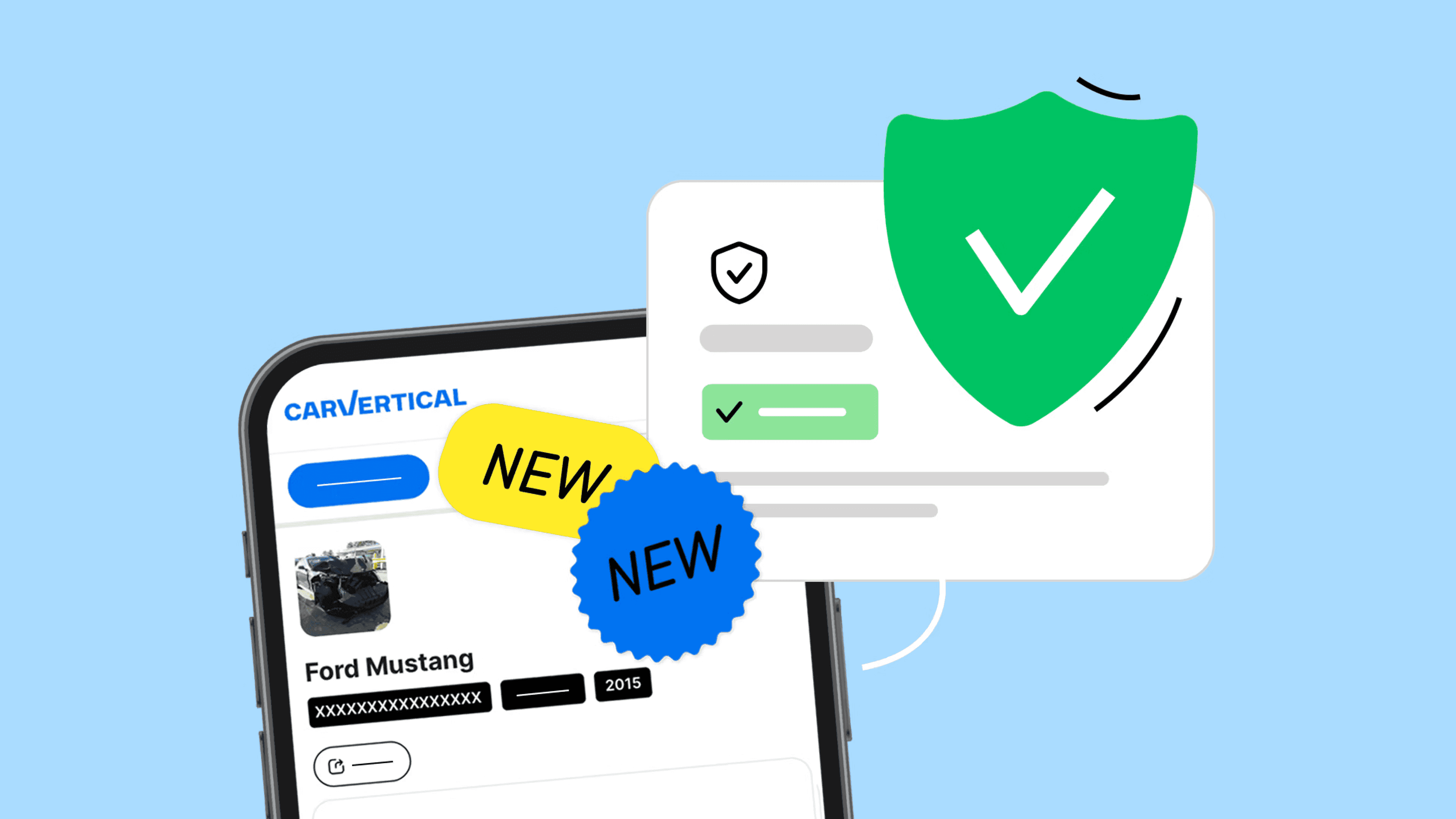 New Ford Mustang listing with car protection badge.