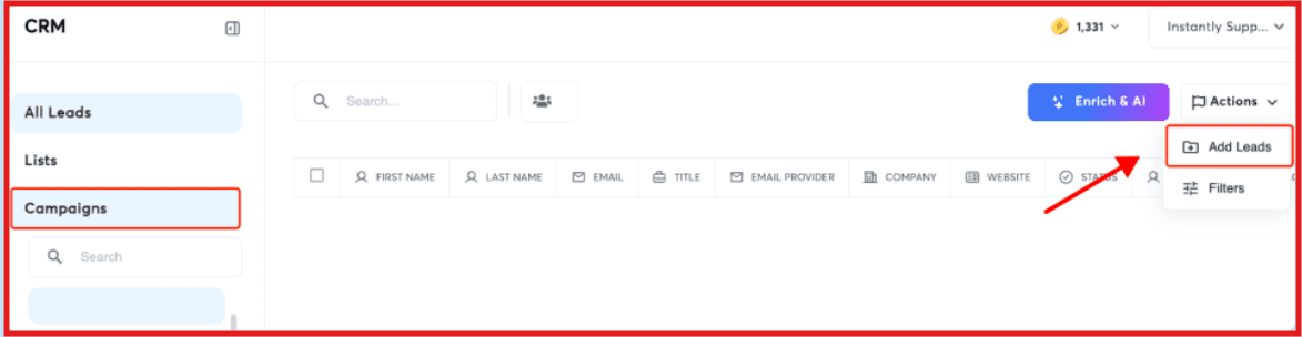 Add leads on Instantly