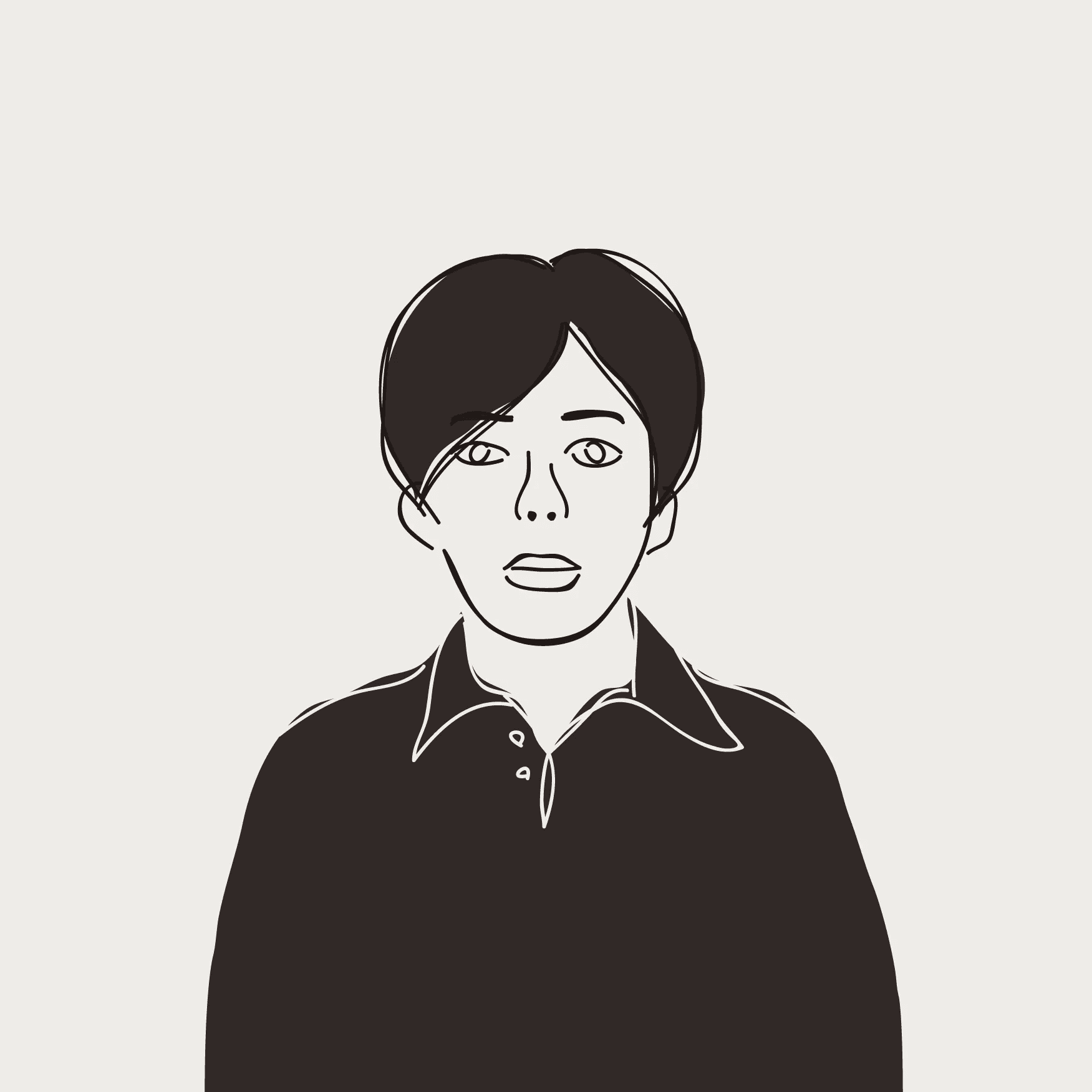 A minimalist illustration of a woman's face with her eyes closed, showcasing soft, blush-toned cheeks and dark hair styled in an updo.