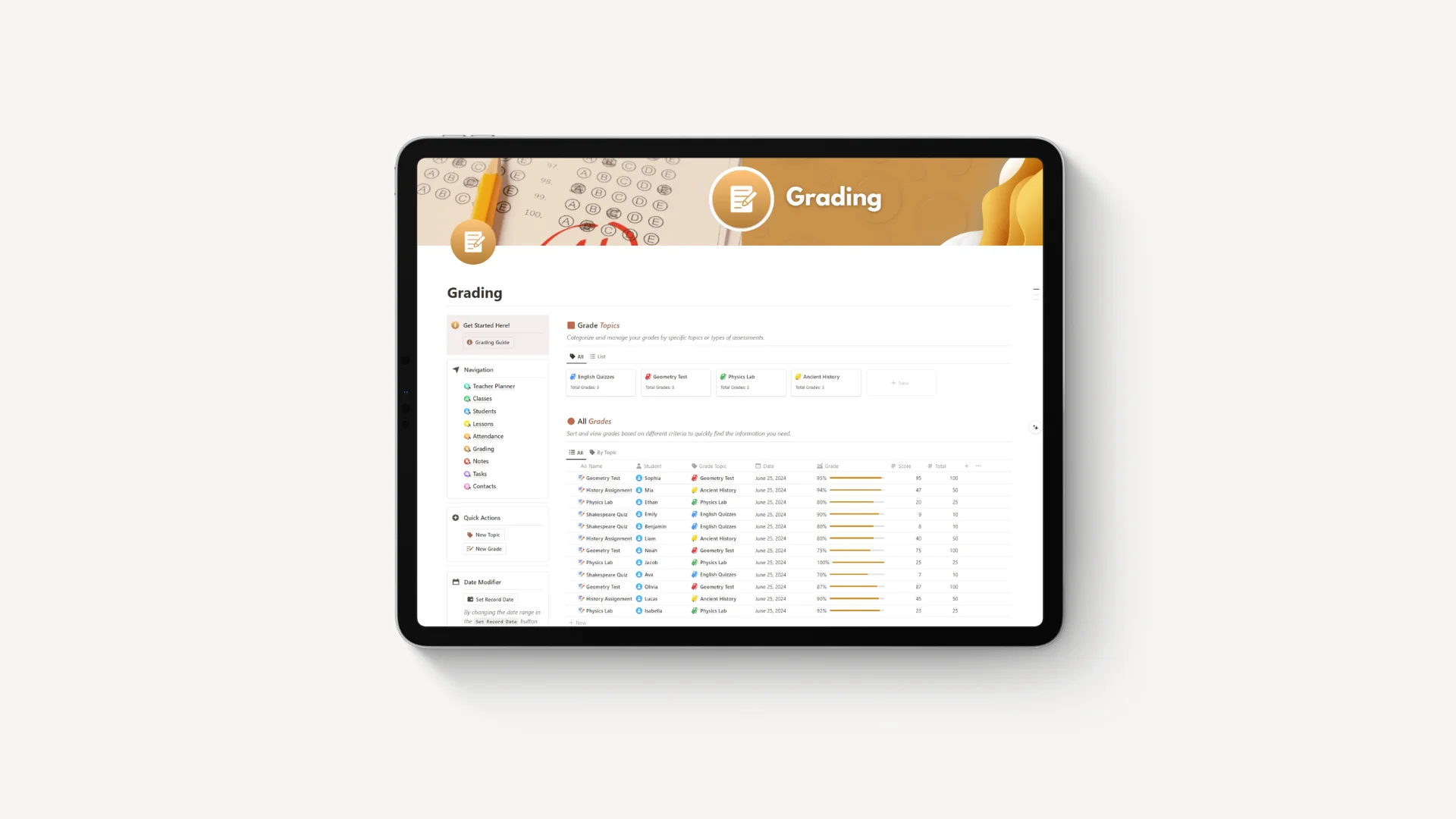 free student grade tracker & gradebook notion template