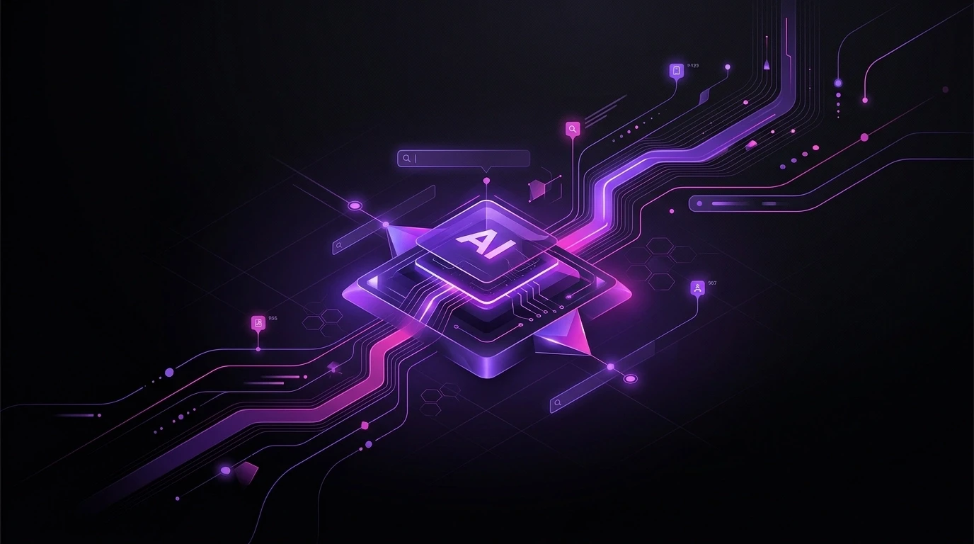 a purple render of a chip with 'AI' written on it