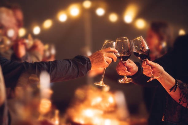 party mood with wine cheers