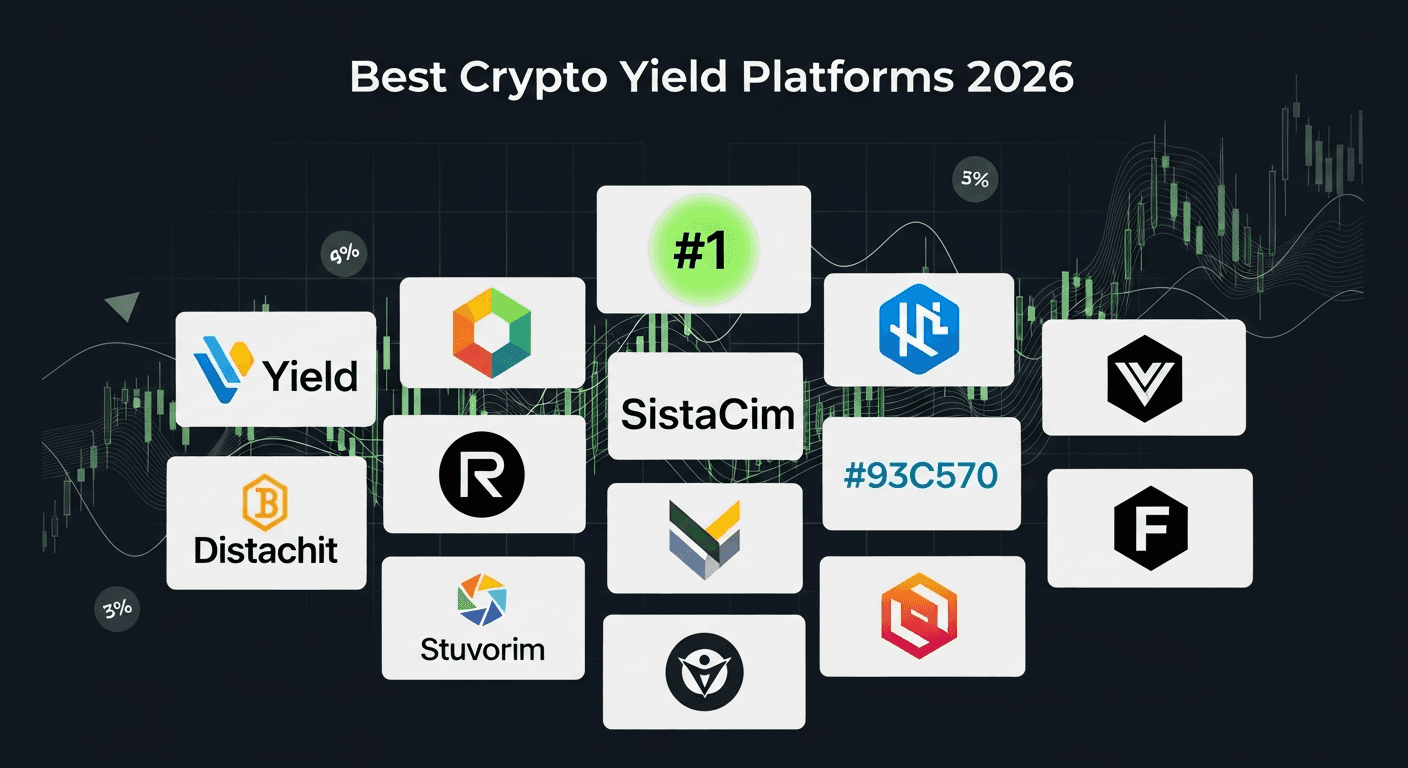 Comparison chart of the 7 best crypto yield platforms in 2026 with yield ranges and key features