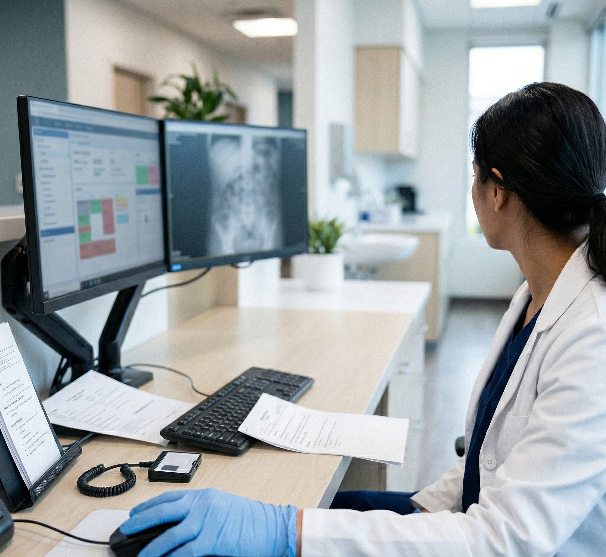 doctor looking at screens