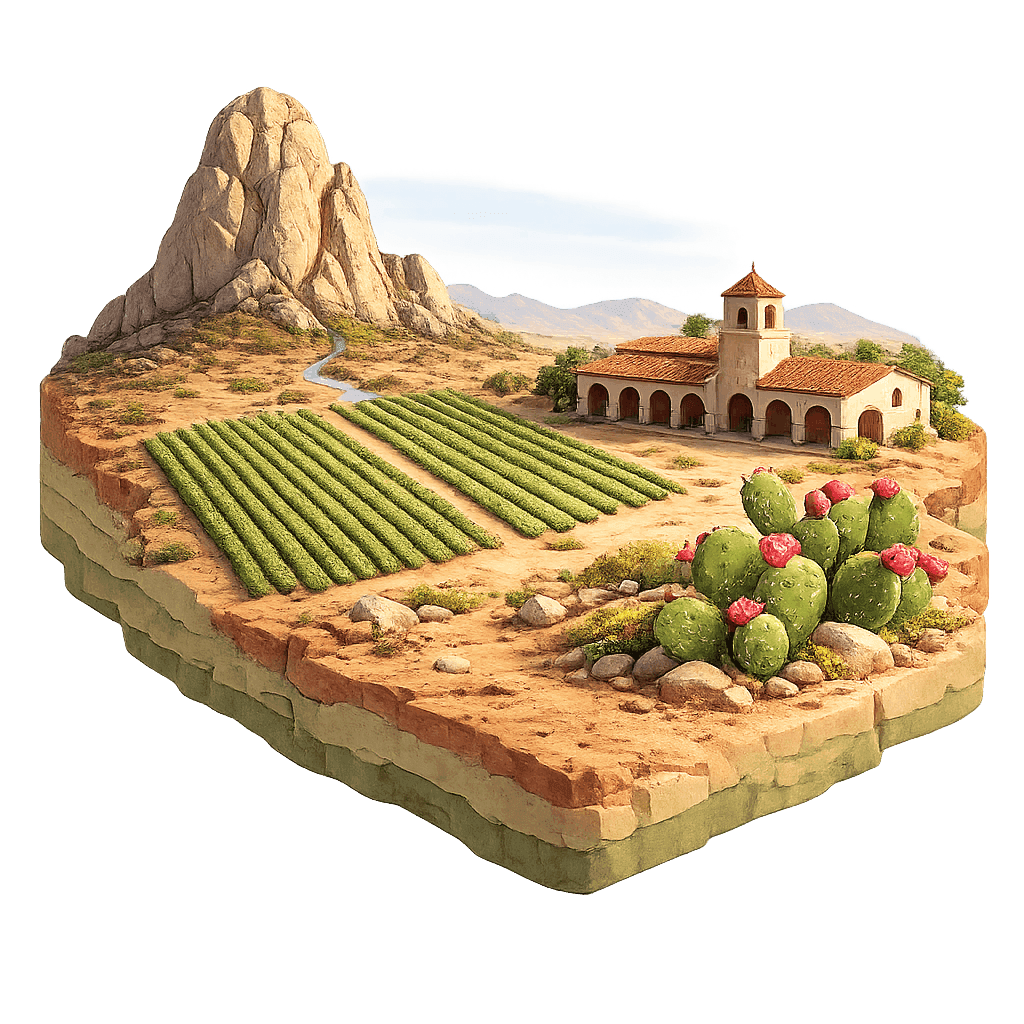 Artistic illustration of the Querétaro wine region.