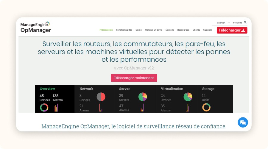 ManageEngine OpManager’s homepage