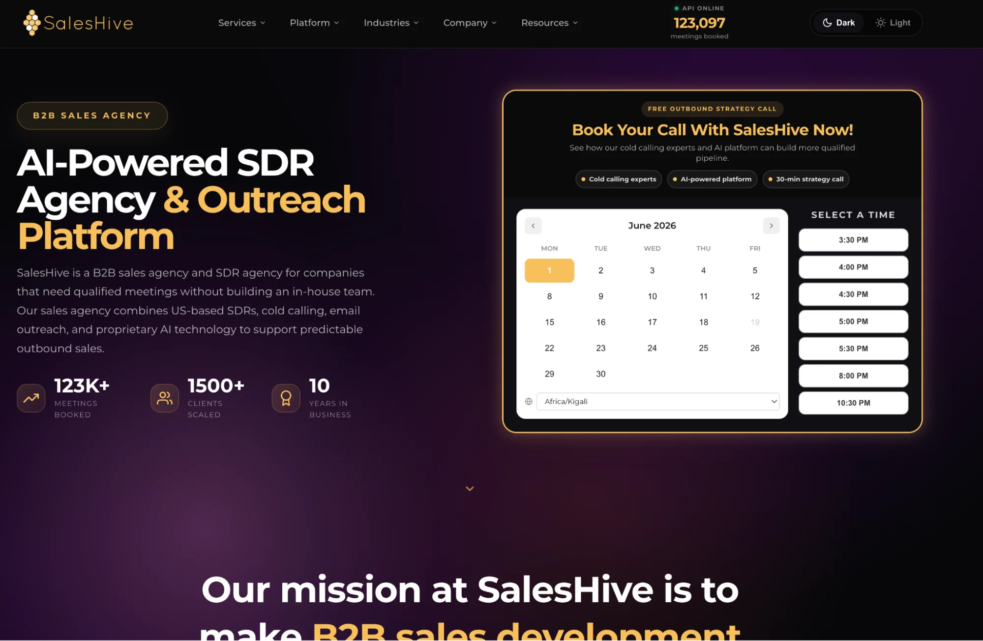 SalesHive homepage: B2B cold calling and email outreach agency