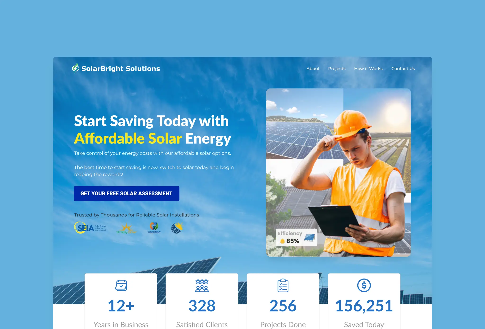 Lead generation landing page for a solar installation service provider.