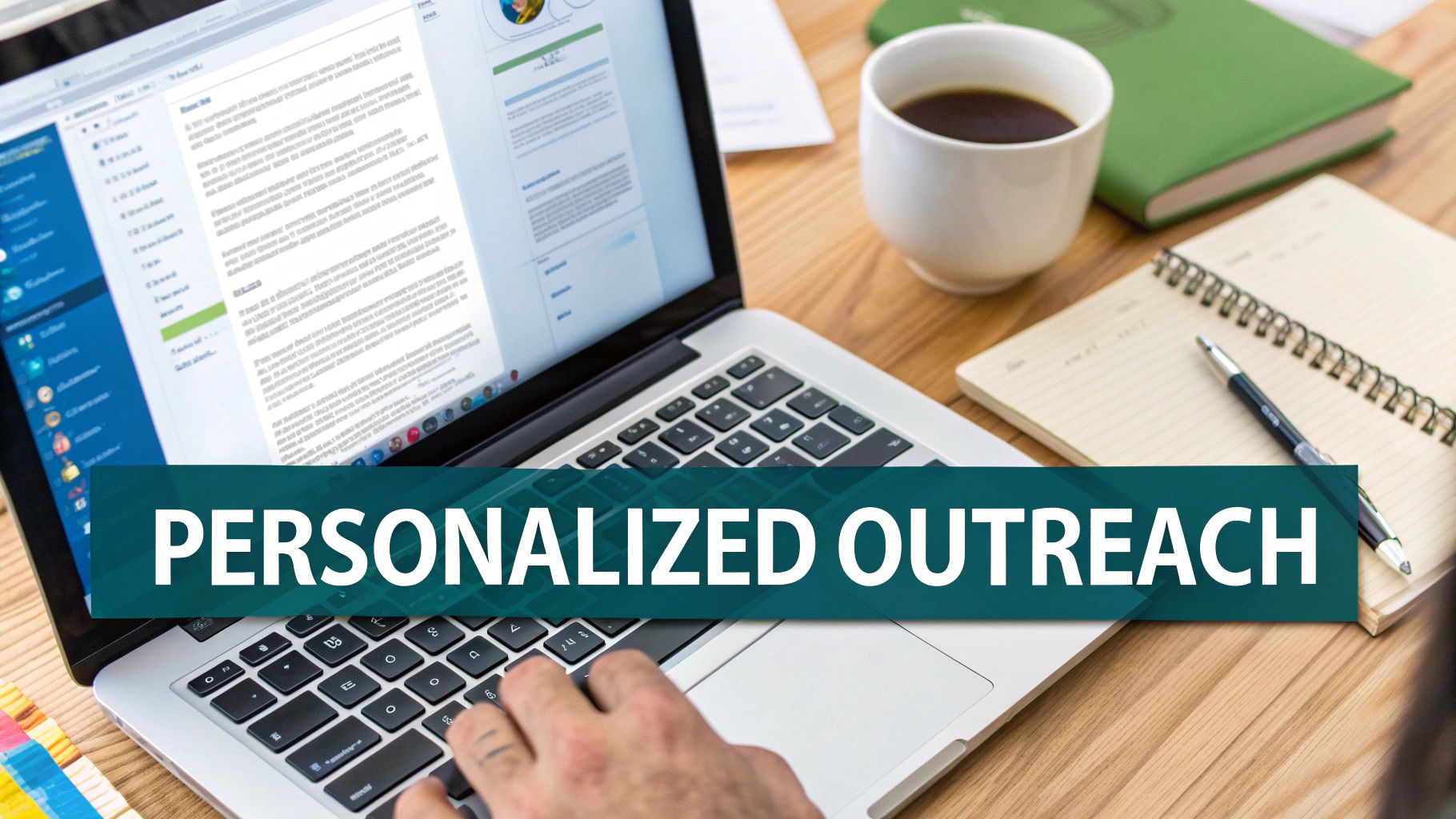 A professional writing on a laptop, crafting a personalised outreach message