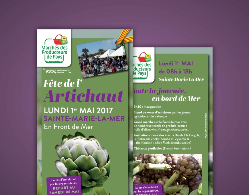 Bannière de présentation du dépliant événementiel pour le marché de producteurs de Sainte-Marie-la-Mer.