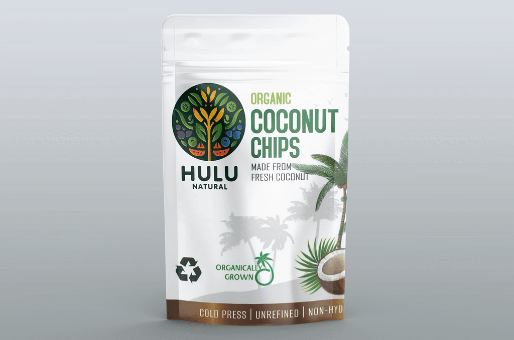 A bag of Hulu Natural Organic Coconut Chips.