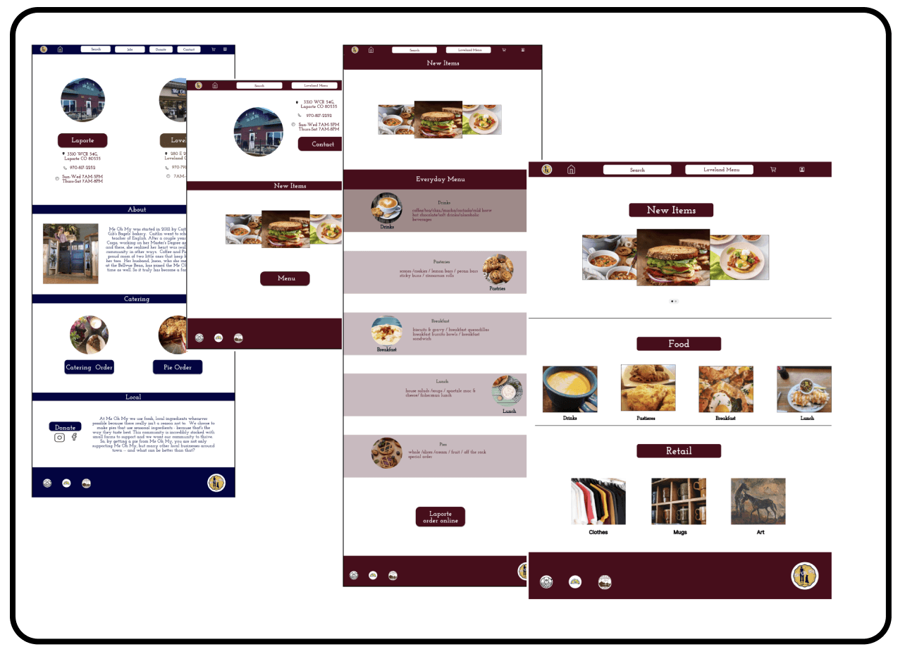 Mock ups of several pages of website