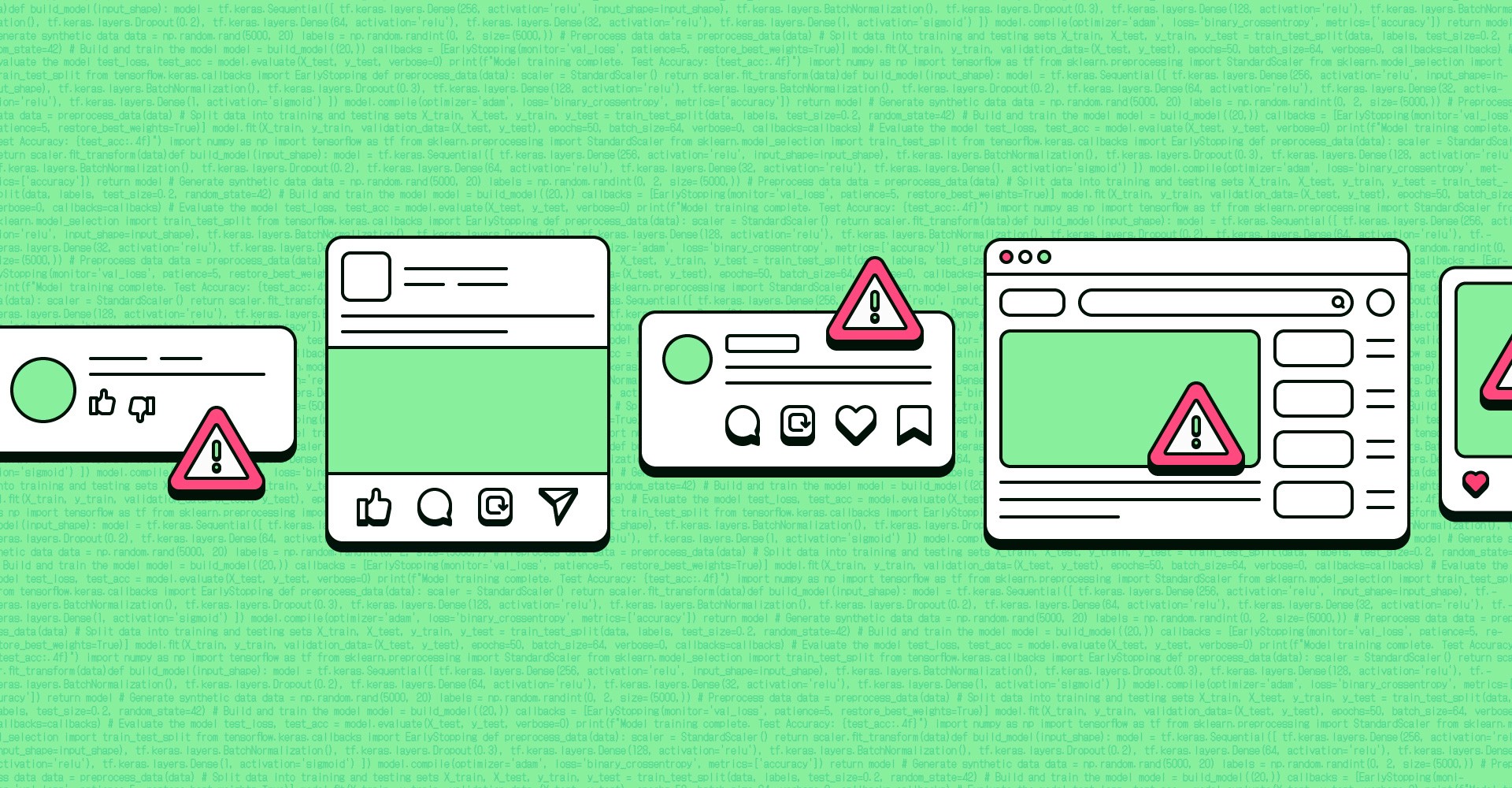 Illustration of social posts with alerts