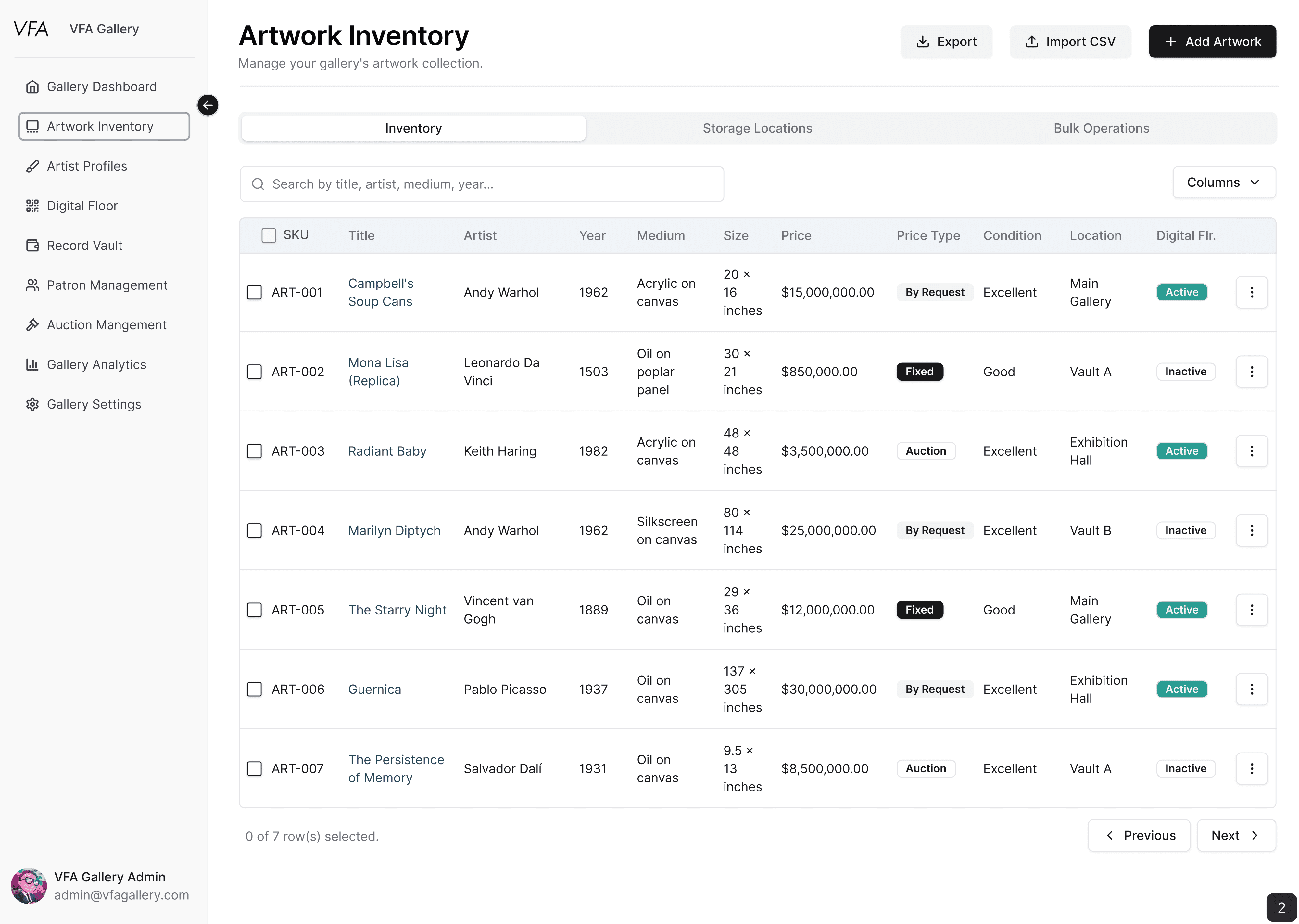 Desktop high-fidelity artwork inventory
