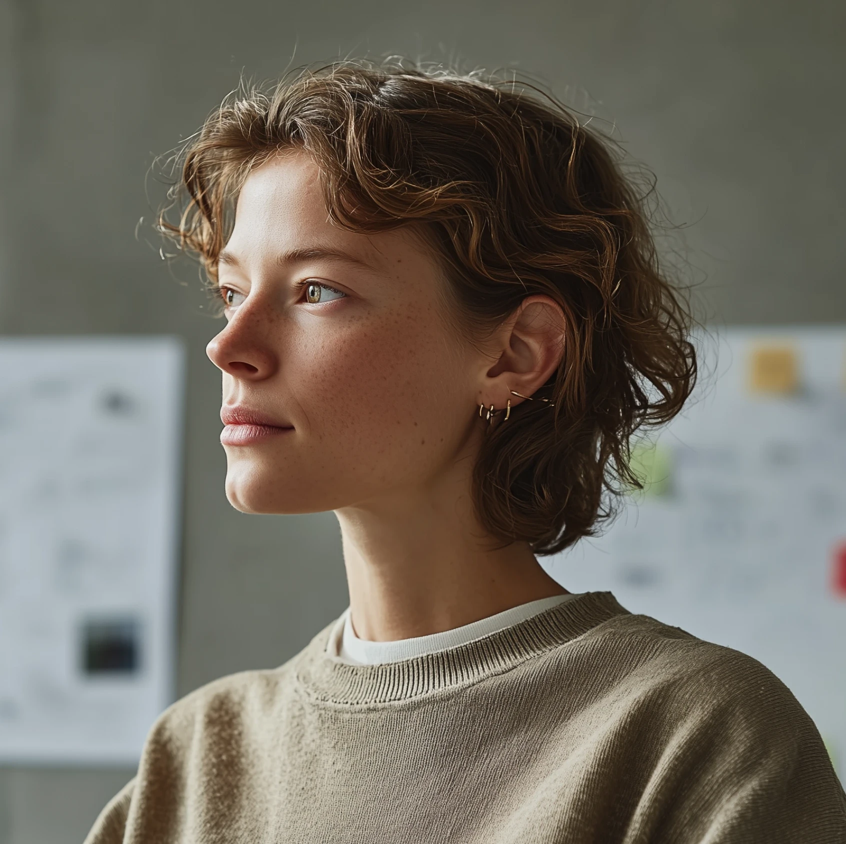 Focused woman looking away while working
