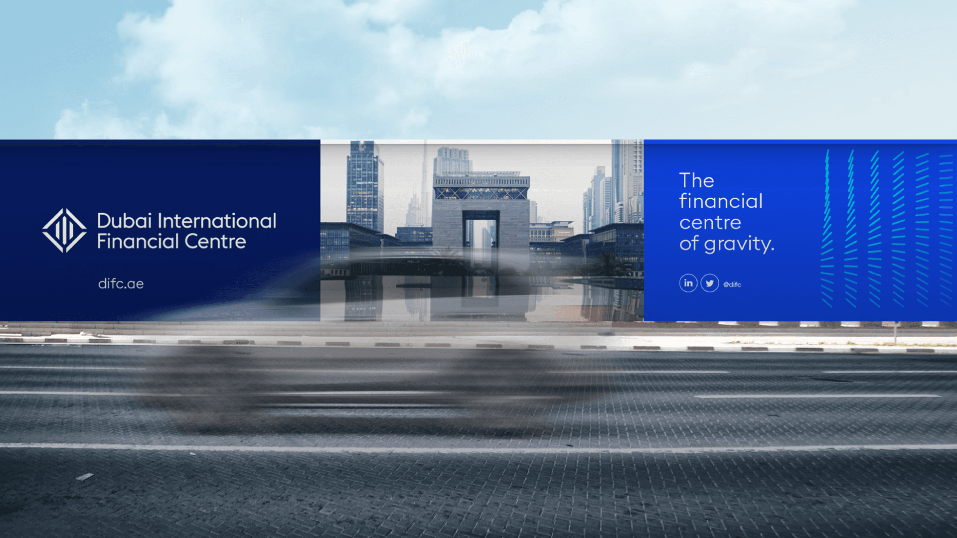 DIFC visual IDENTITY, Dubai UAE, HOARDING OUTDOOR SIGN