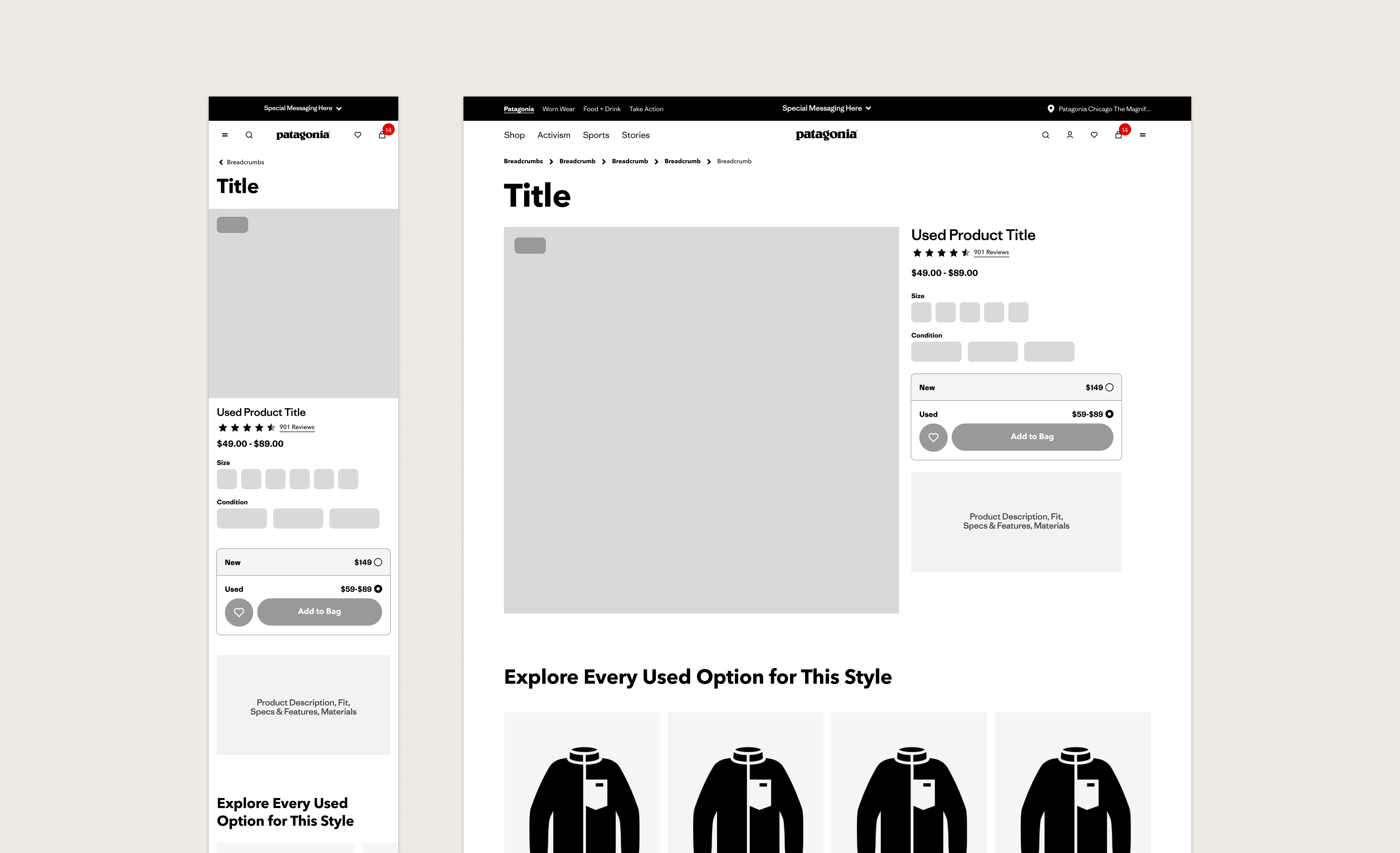Early low fidelity design exploration for the used component feature on the PDP.