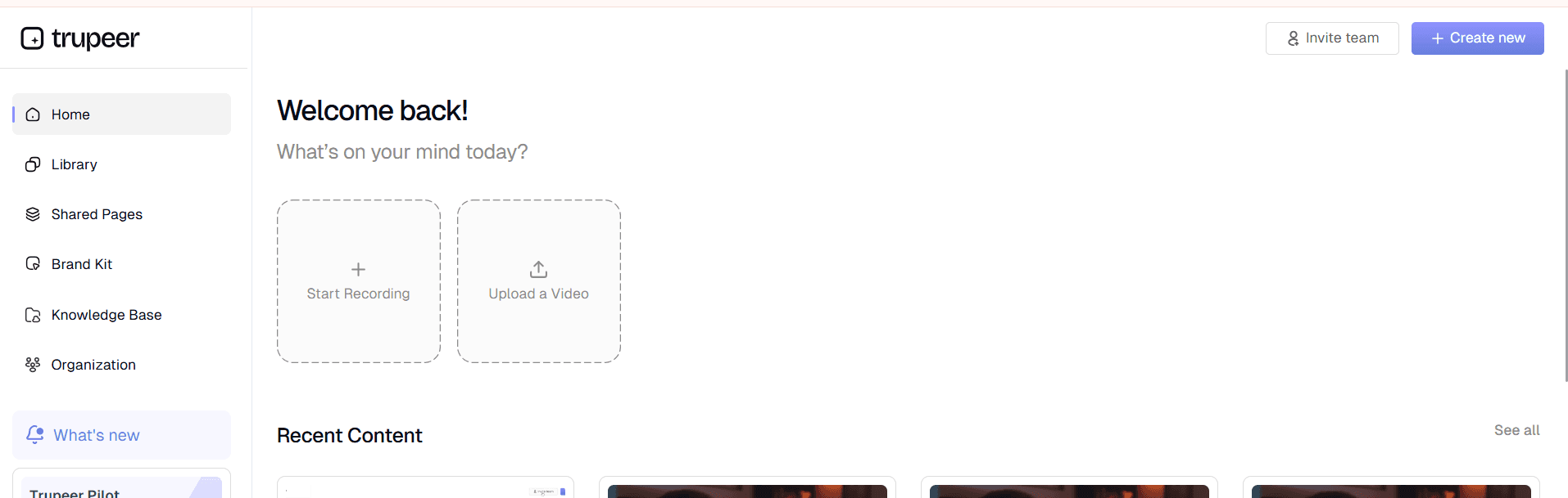 Trupeer dashboard to record or upload a video for annotation