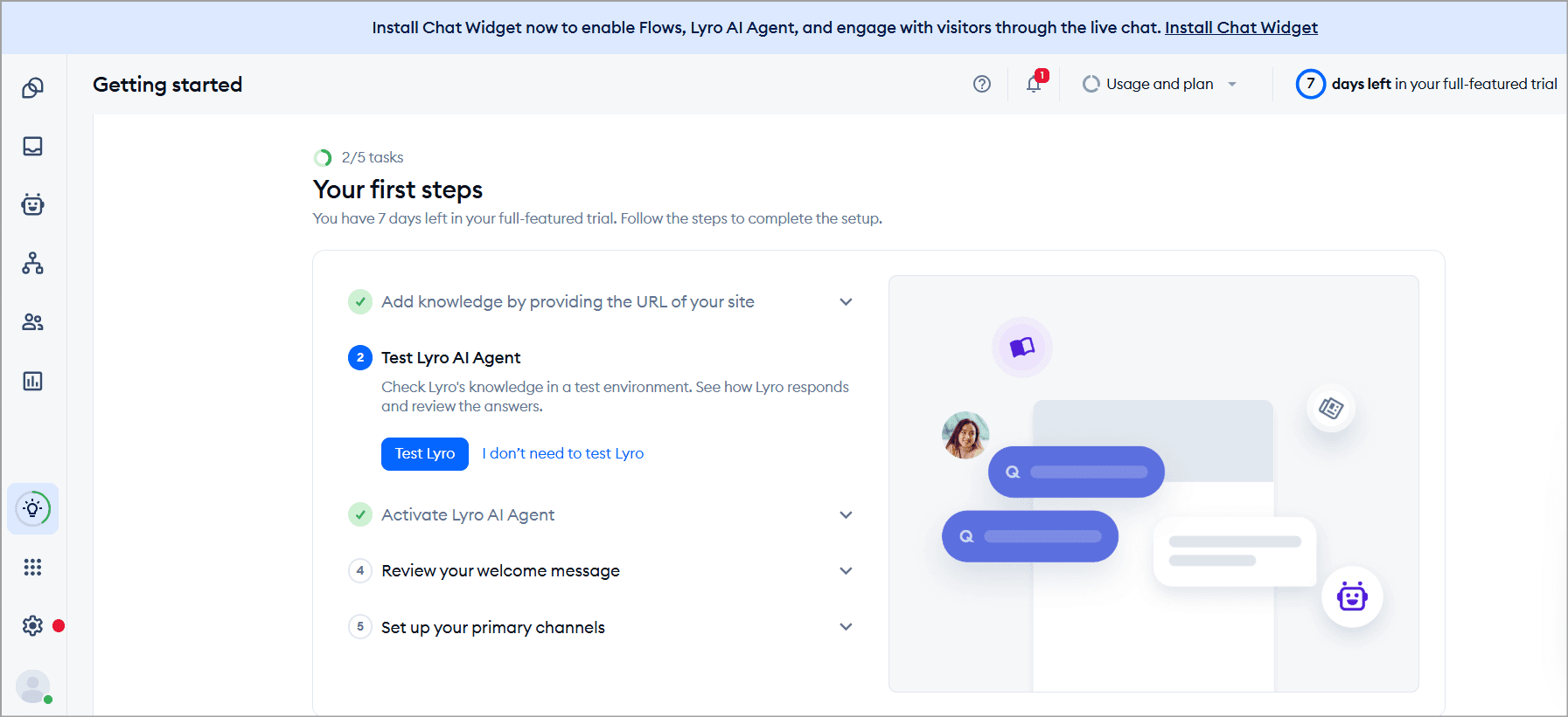 Tidio onboarding wizard