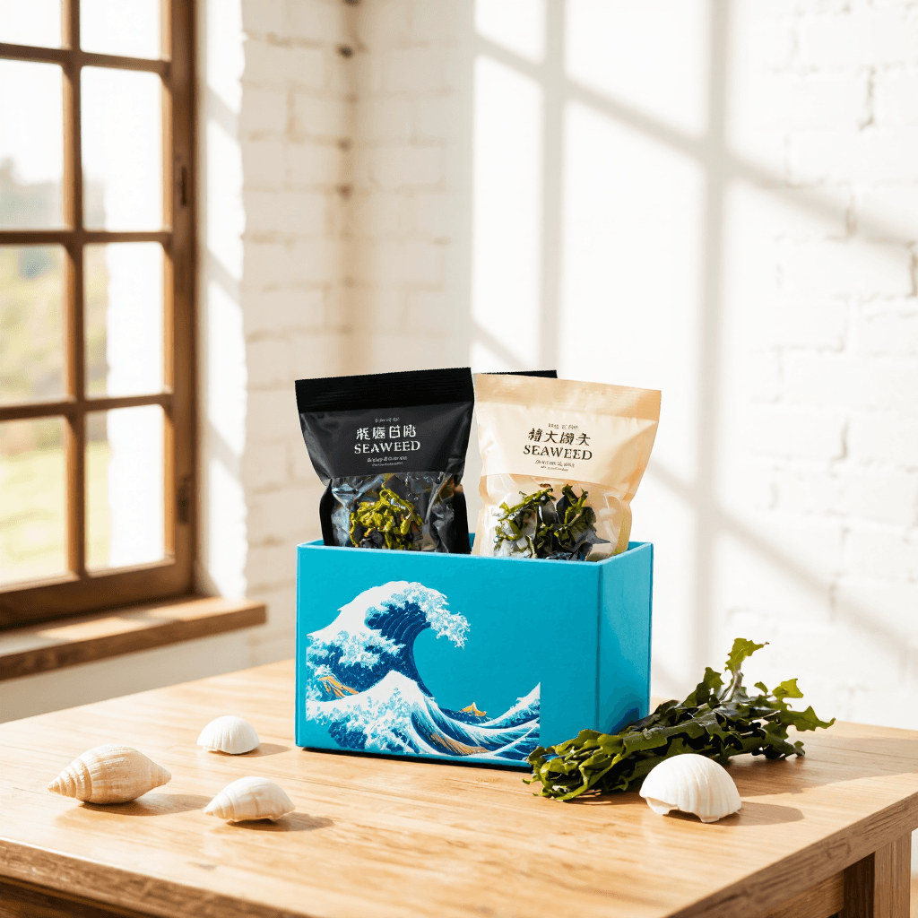 product photography of gift box of dried seaweed snacks