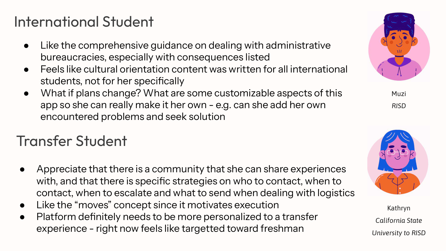 International and transfer student feedback