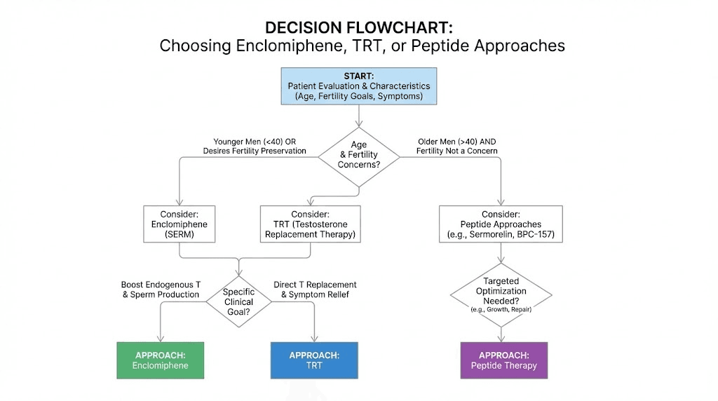 Decision guide for choosing enclomiphene versus TRT versus peptides
