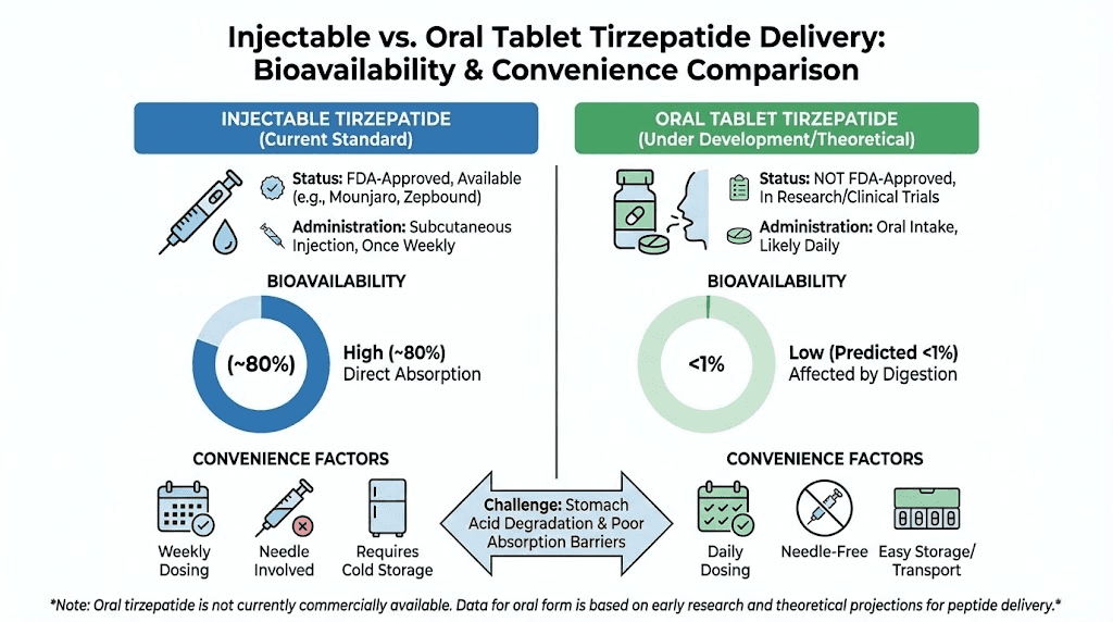 Comparing injectable and tablet tirzepatide from MEDVi for cost and effectiveness