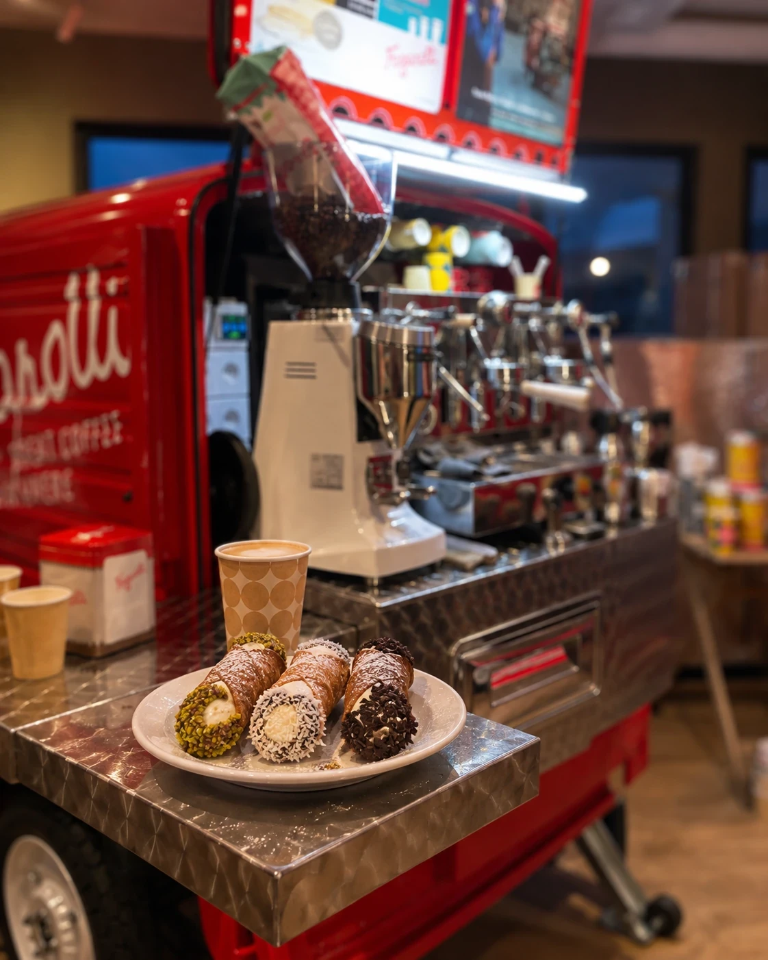 Cannoli mit Kokos, Pistazie und Schokolade