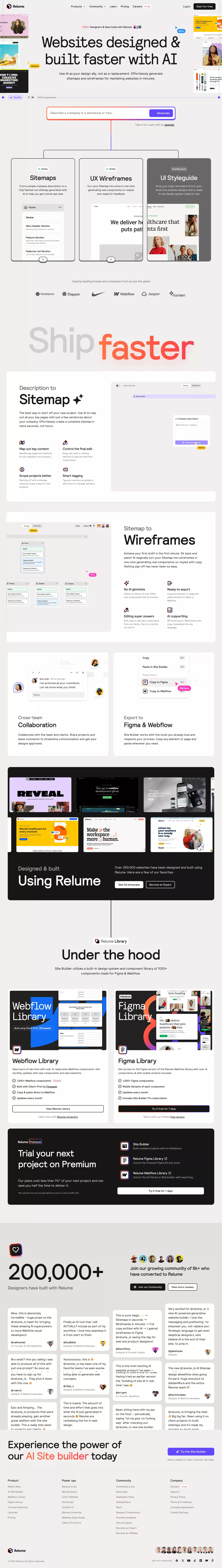 Relume landing page screenshot showcasing Design and Tech design