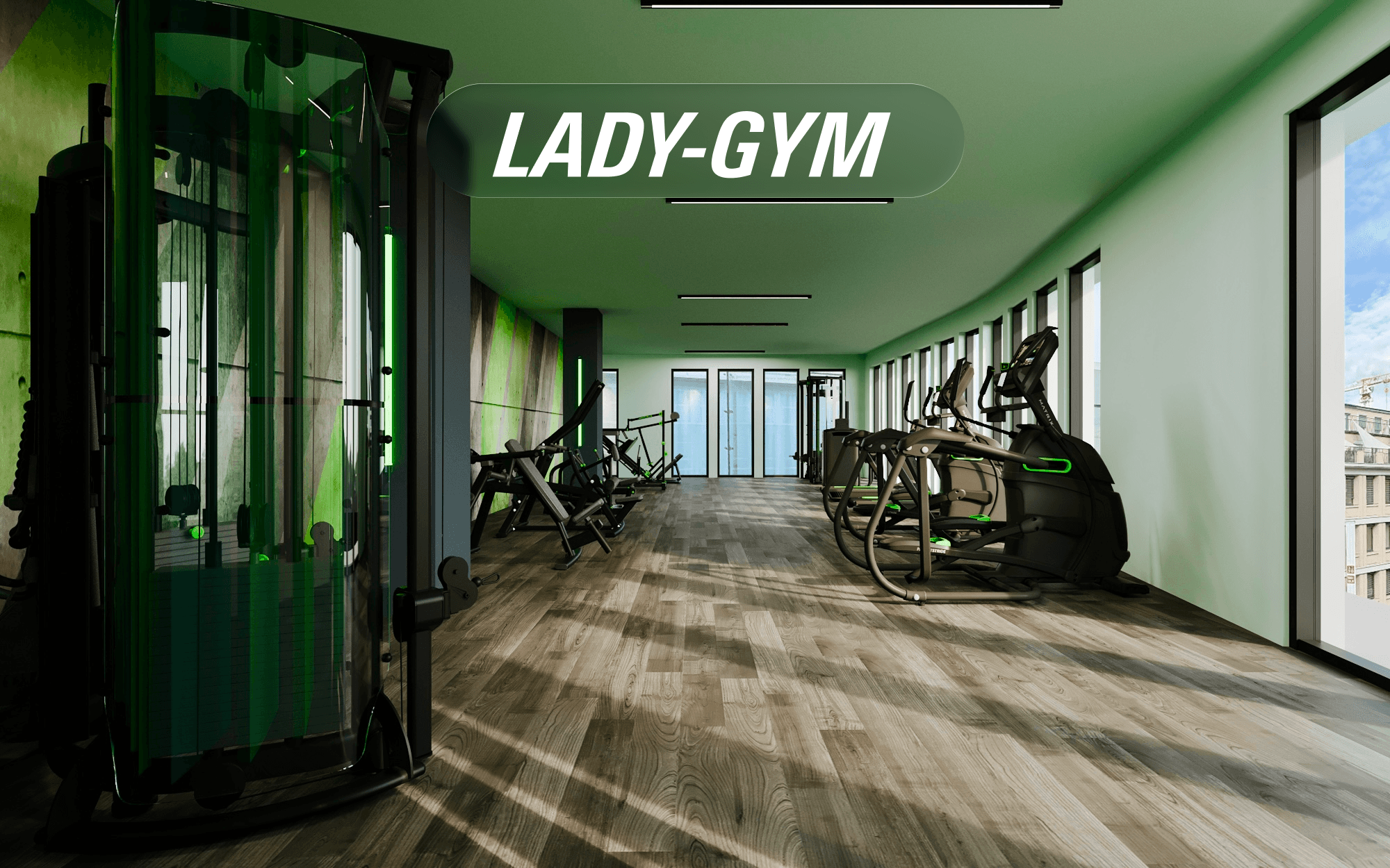 Der große und bunt beleuchtete Kursraum im XTRAFIT-Studio Bonn.