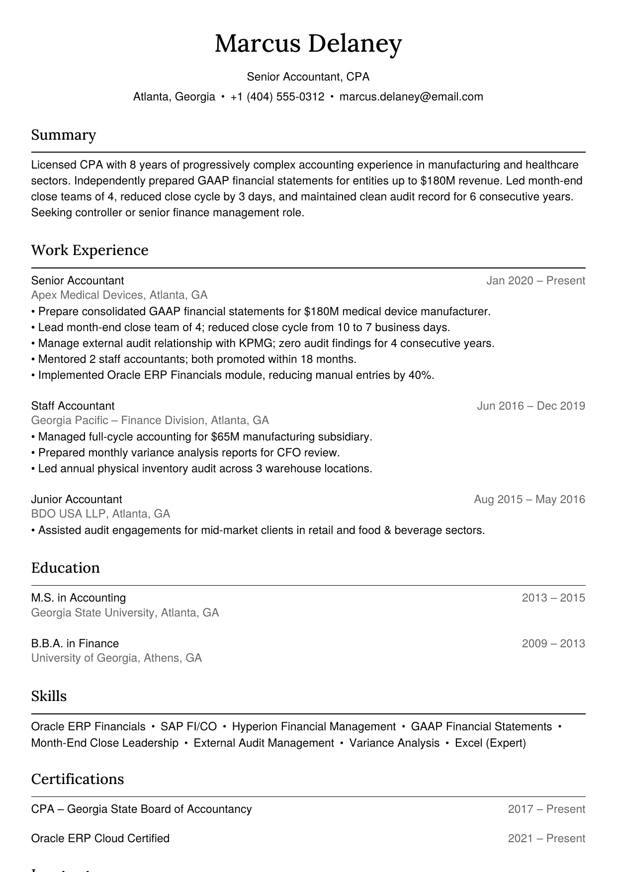 Senior accountant resume example