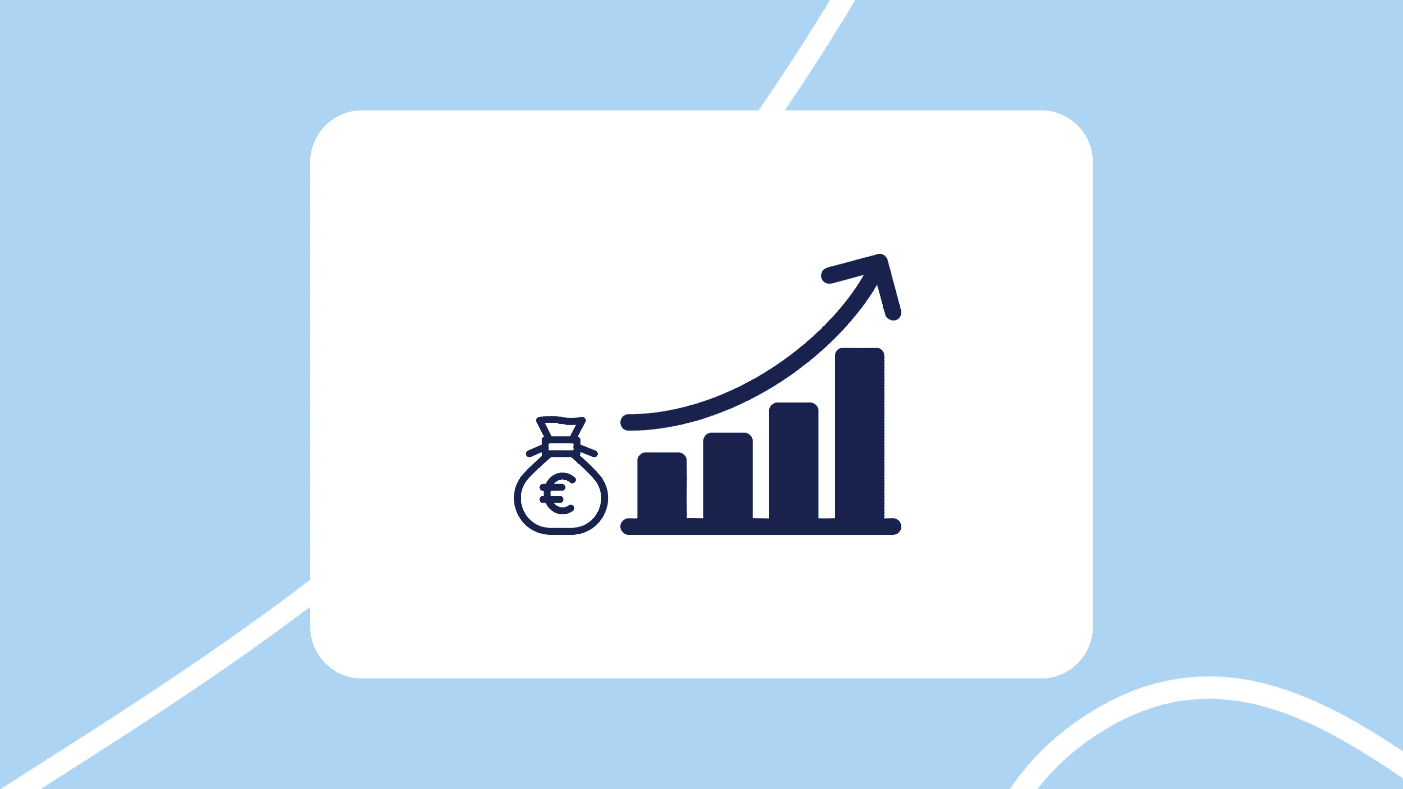 Icon/illustration of a growing bar chart with an upward arrow and a bag with the euro symbol, representing an increase in profit margin or profitability.