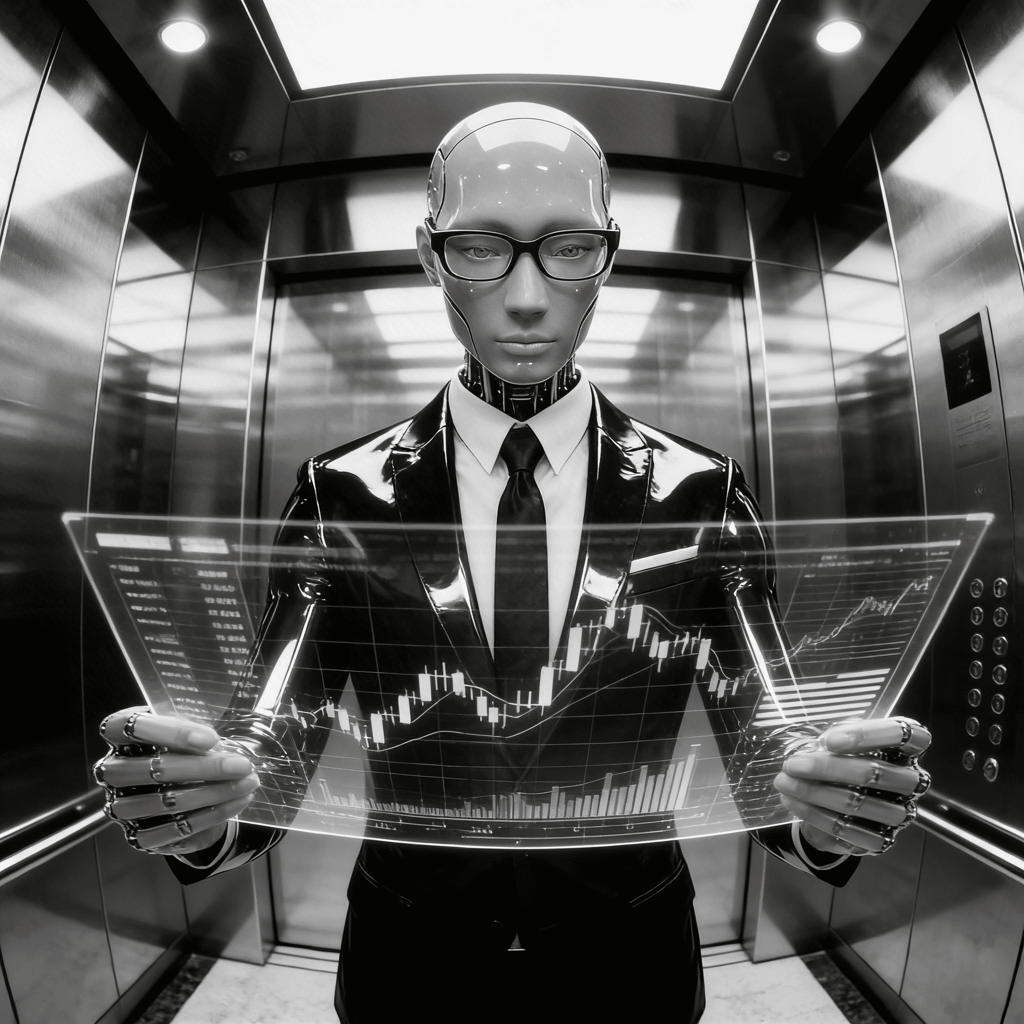 AI Executive holding data in the elevator