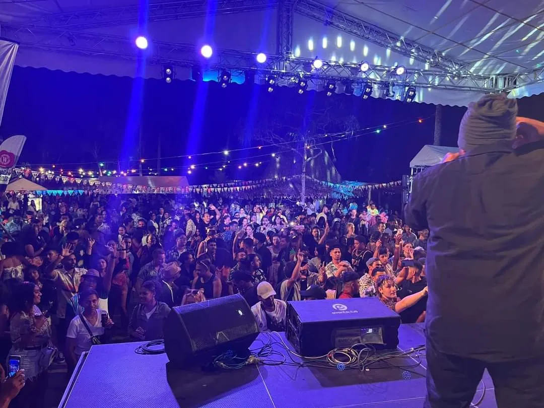 Crowd of people celebrating at the Uprising Beach Resort for Fiji's biggest beachfront music festival