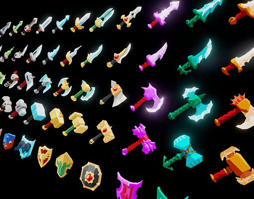 3D PROPS – CASUAL WEAPON ICON by LAYERLAB (LayerLab, layerlab) – stylized 3D weapon icons designed for casual and idle games, available on LayerStore and Unity AssetStore.