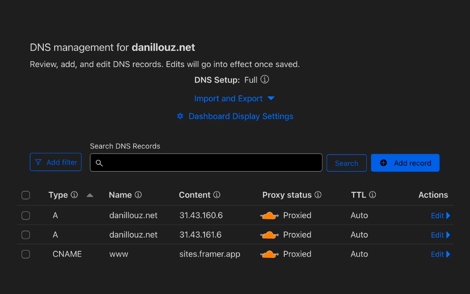 DNS management inside Cloudflare.