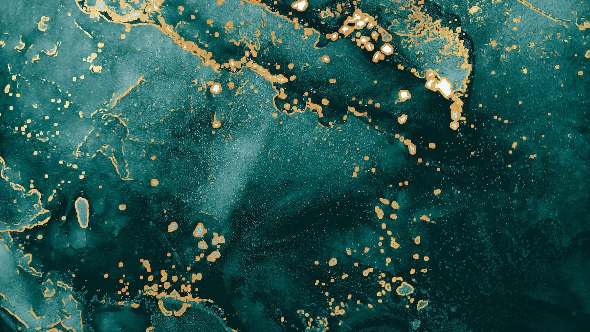 Teal and gold abstract paint swirls